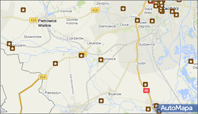 mapa Wojnowice gmina Krzanowice, Wojnowice gmina Krzanowice na mapie Targeo