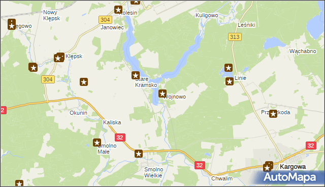 mapa Wojnowo gmina Kargowa, Wojnowo gmina Kargowa na mapie Targeo
