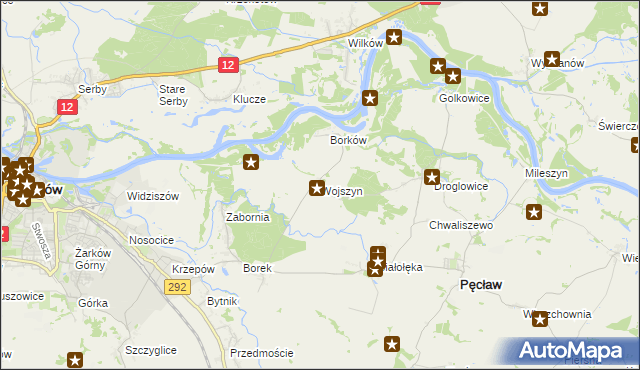 mapa Wojszyn gmina Pęcław, Wojszyn gmina Pęcław na mapie Targeo