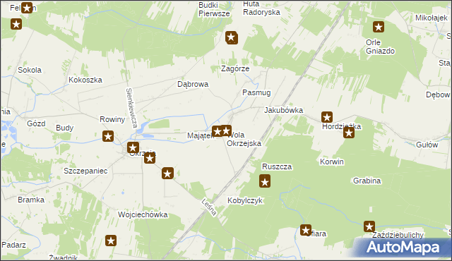 mapa Wola Okrzejska, Wola Okrzejska na mapie Targeo