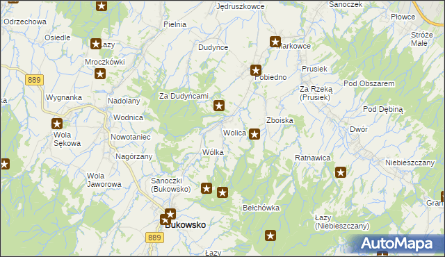 mapa Wolica gmina Bukowsko, Wolica gmina Bukowsko na mapie Targeo