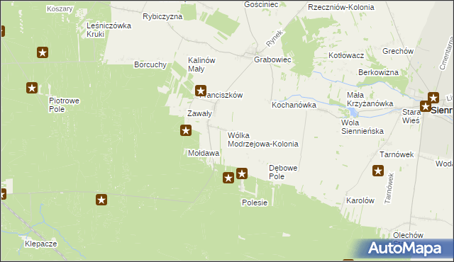 mapa Wólka Modrzejowa-Kolonia, Wólka Modrzejowa-Kolonia na mapie Targeo