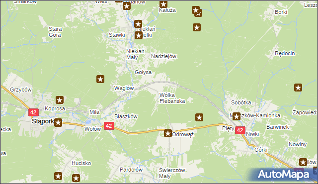 mapa Wólka Plebańska gmina Stąporków, Wólka Plebańska gmina Stąporków na mapie Targeo