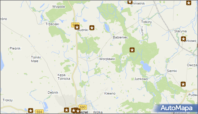 mapa Worpławki, Worpławki na mapie Targeo