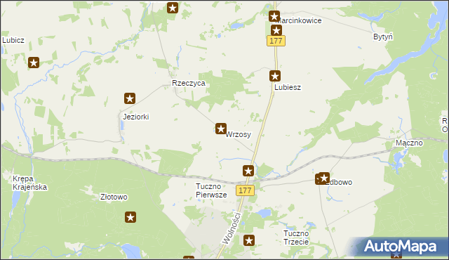 mapa Wrzosy gmina Tuczno, Wrzosy gmina Tuczno na mapie Targeo
