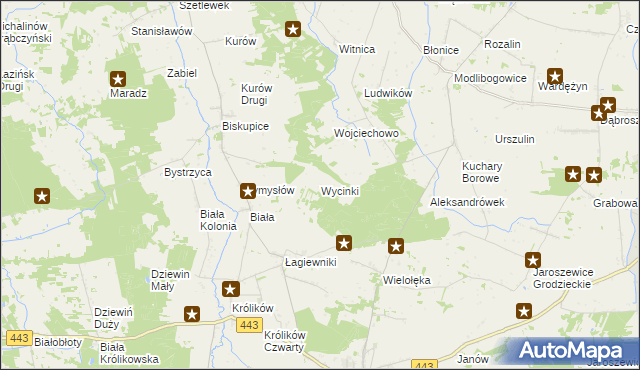 mapa Wycinki gmina Grodziec, Wycinki gmina Grodziec na mapie Targeo