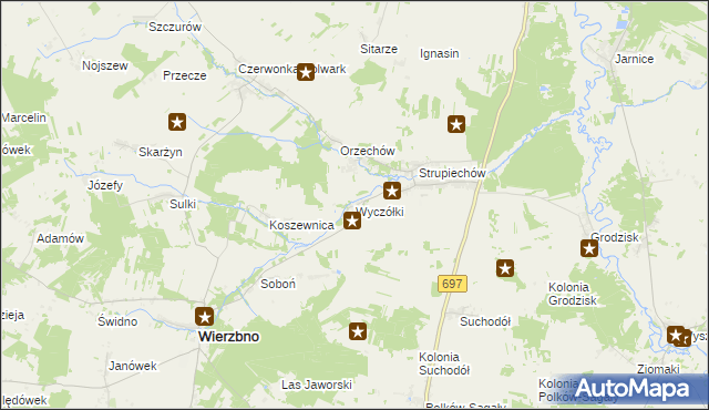 mapa Wyczółki gmina Wierzbno, Wyczółki gmina Wierzbno na mapie Targeo