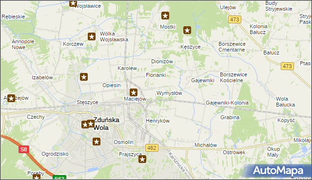 mapa Wymysłów gmina Zduńska Wola, Wymysłów gmina Zduńska Wola na mapie Targeo