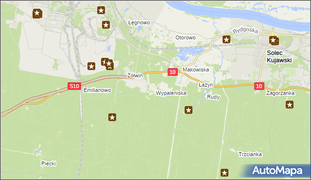 mapa Wypaleniska gmina Solec Kujawski, Wypaleniska gmina Solec Kujawski na mapie Targeo