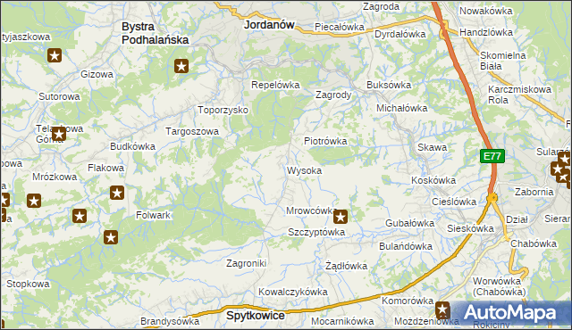 mapa Wysoka gmina Jordanów, Wysoka gmina Jordanów na mapie Targeo