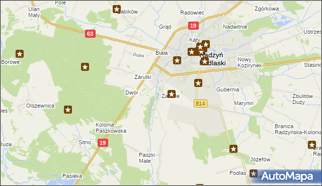 mapa Zabiele gmina Radzyń Podlaski, Zabiele gmina Radzyń Podlaski na mapie Targeo