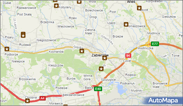 mapa Zabierzów powiat krakowski, Zabierzów powiat krakowski na mapie Targeo