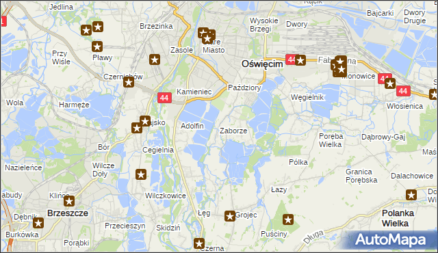 mapa Zaborze gmina Oświęcim, Zaborze gmina Oświęcim na mapie Targeo