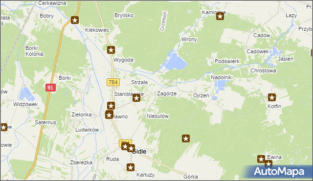 mapa Zagórze gmina Gidle, Zagórze gmina Gidle na mapie Targeo