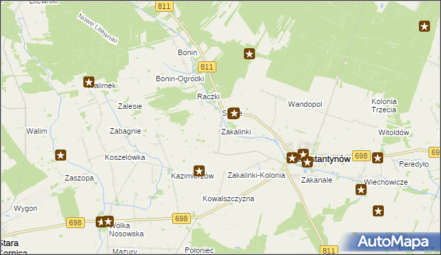 mapa Zakalinki, Zakalinki na mapie Targeo