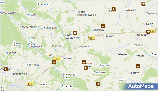 mapa Zakrzew gmina Korytnica, Zakrzew gmina Korytnica na mapie Targeo
