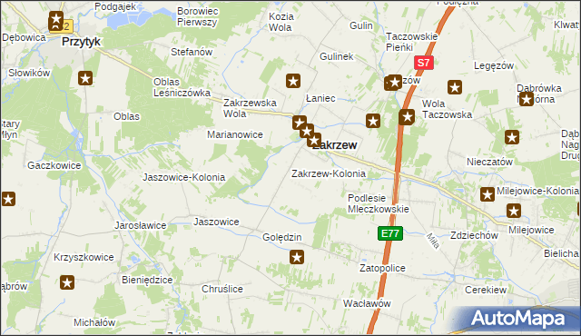 mapa Zakrzew-Kolonia gmina Zakrzew, Zakrzew-Kolonia gmina Zakrzew na mapie Targeo