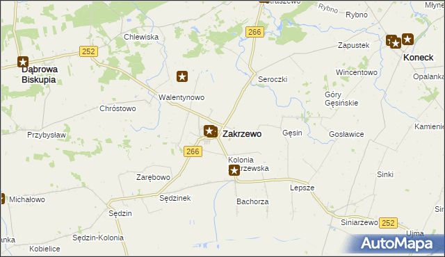 mapa Zakrzewo powiat aleksandrowski, Zakrzewo powiat aleksandrowski na mapie Targeo