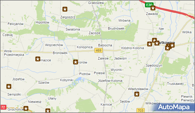mapa Zalesie gmina Wartkowice, Zalesie gmina Wartkowice na mapie Targeo