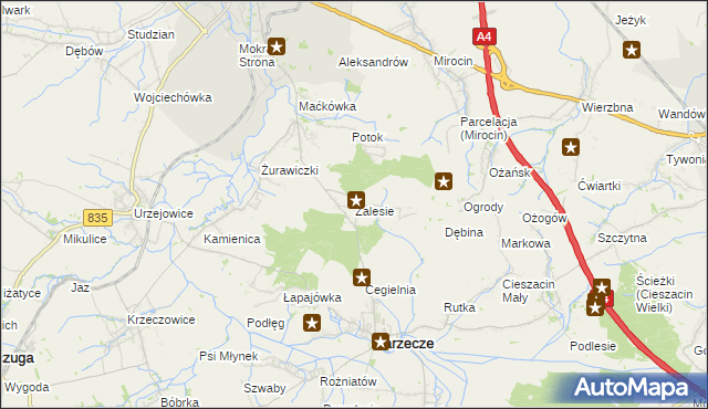 mapa Zalesie gmina Zarzecze, Zalesie gmina Zarzecze na mapie Targeo