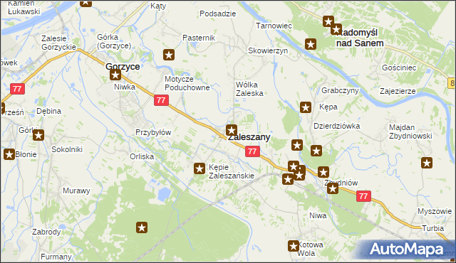 mapa Zaleszany powiat stalowowolski, Zaleszany powiat stalowowolski na mapie Targeo