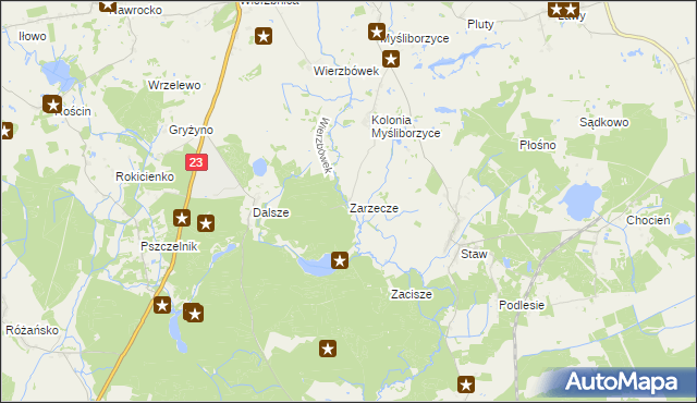 mapa Zarzecze gmina Myślibórz, Zarzecze gmina Myślibórz na mapie Targeo
