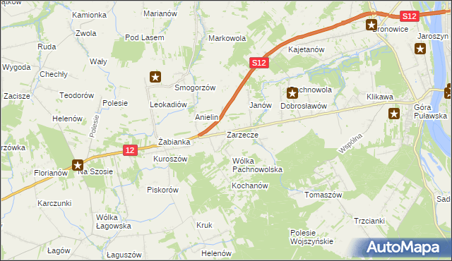 mapa Zarzecze gmina Puławy, Zarzecze gmina Puławy na mapie Targeo