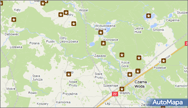 mapa Zawada gmina Czersk, Zawada gmina Czersk na mapie Targeo