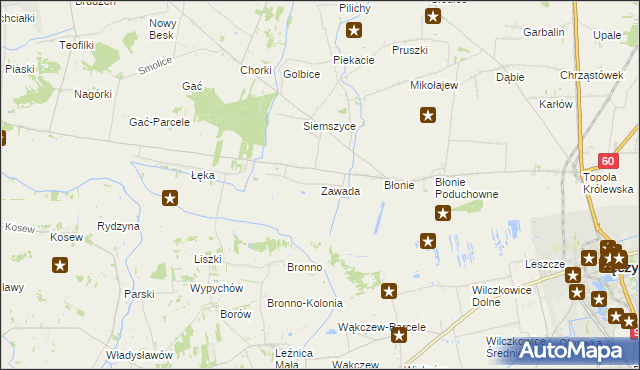 mapa Zawada gmina Łęczyca, Zawada gmina Łęczyca na mapie Targeo