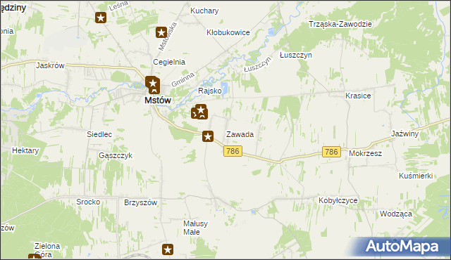 mapa Zawada gmina Mstów, Zawada gmina Mstów na mapie Targeo