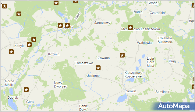 mapa Zawada gmina Zblewo, Zawada gmina Zblewo na mapie Targeo