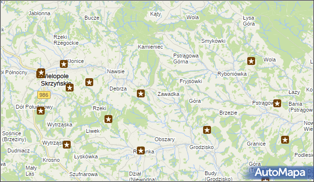 mapa Zawadka gmina Strzyżów, Zawadka gmina Strzyżów na mapie Targeo