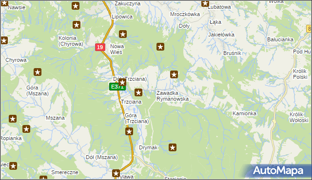 mapa Zawadka Rymanowska, Zawadka Rymanowska na mapie Targeo