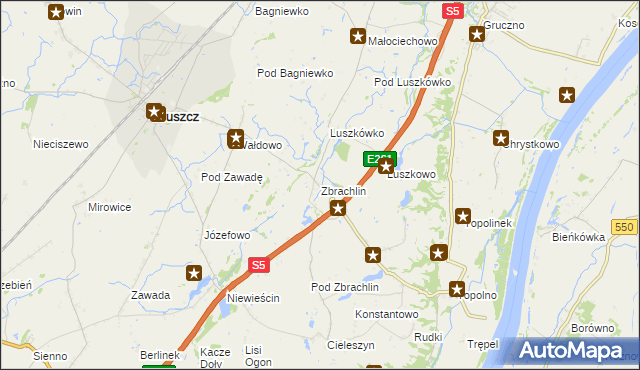 mapa Zbrachlin gmina Pruszcz, Zbrachlin gmina Pruszcz na mapie Targeo