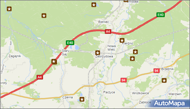 mapa Zebrzydowa, Zebrzydowa na mapie Targeo