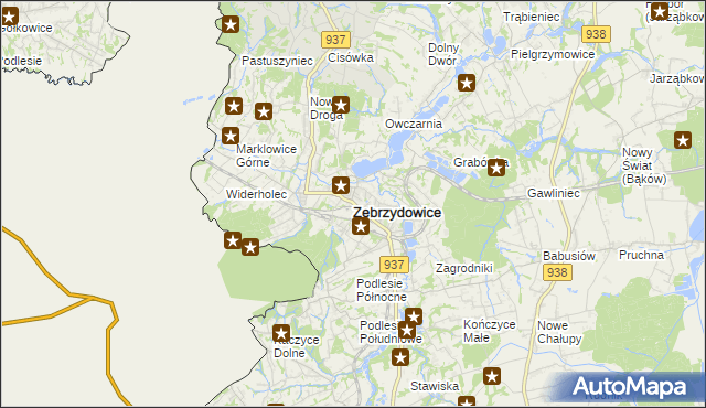 mapa Zebrzydowice powiat cieszyński, Zebrzydowice powiat cieszyński na mapie Targeo