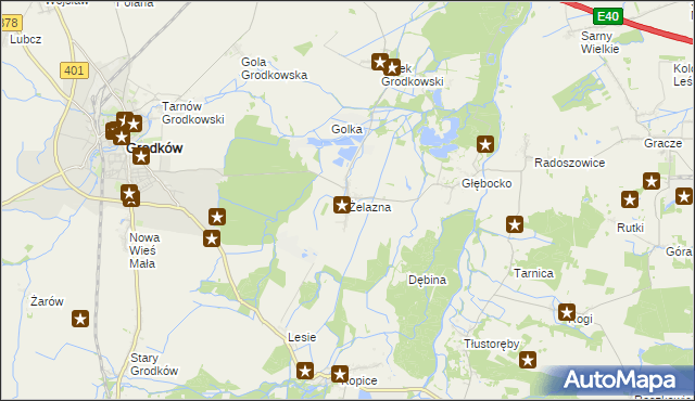mapa Żelazna gmina Grodków, Żelazna gmina Grodków na mapie Targeo