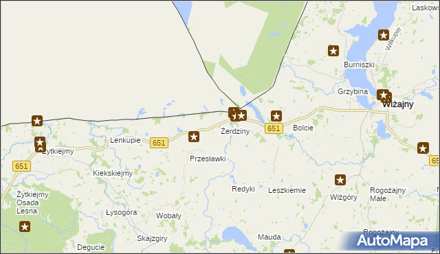 mapa Żerdziny gmina Dubeninki, Żerdziny gmina Dubeninki na mapie Targeo