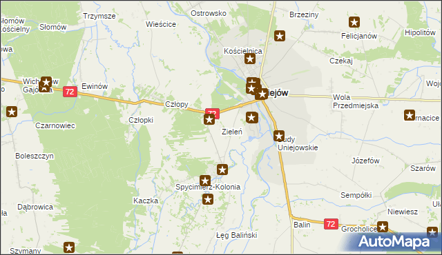 mapa Zieleń gmina Uniejów, Zieleń gmina Uniejów na mapie Targeo