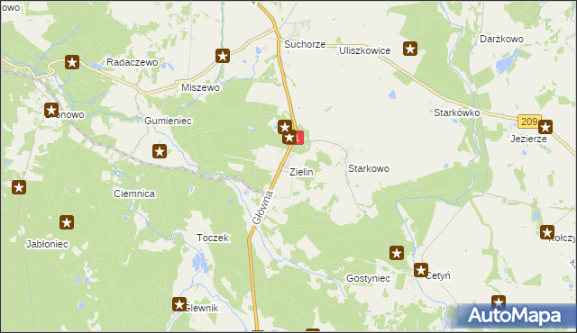 mapa Zielin gmina Trzebielino, Zielin gmina Trzebielino na mapie Targeo