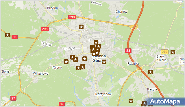 mapa Zielona Góra, Zielona Góra na mapie Targeo