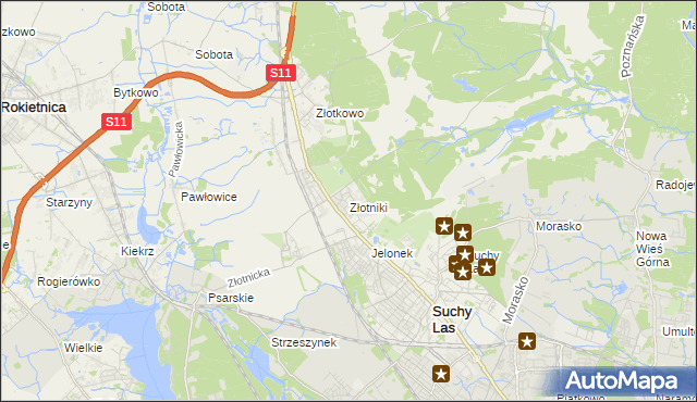 mapa Złotniki gmina Suchy Las, Złotniki gmina Suchy Las na mapie Targeo