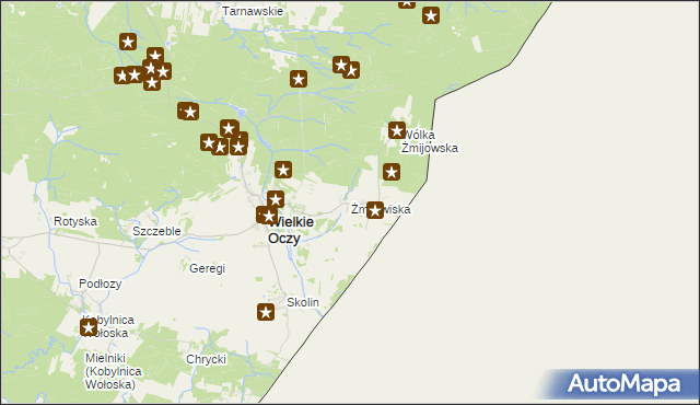 mapa Żmijowiska gmina Wielkie Oczy, Żmijowiska gmina Wielkie Oczy na mapie Targeo