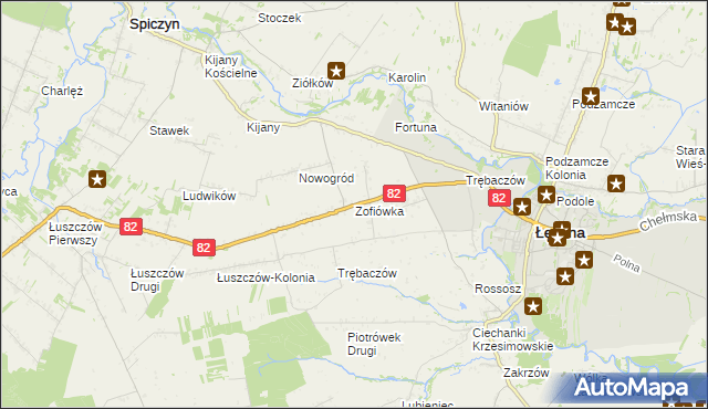 mapa Zofiówka gmina Łęczna, Zofiówka gmina Łęczna na mapie Targeo