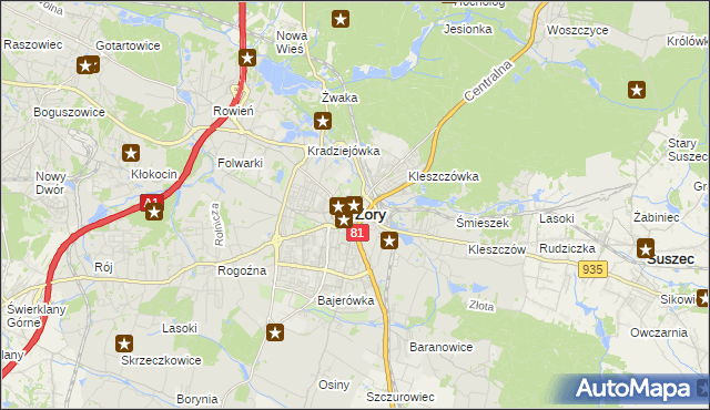 mapa Żor, Żory na mapie Targeo