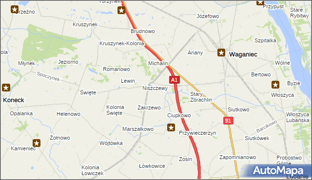 mapa Zosin gmina Waganiec, Zosin gmina Waganiec na mapie Targeo