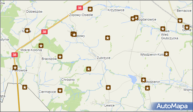 mapa Zubrzyce, Zubrzyce na mapie Targeo