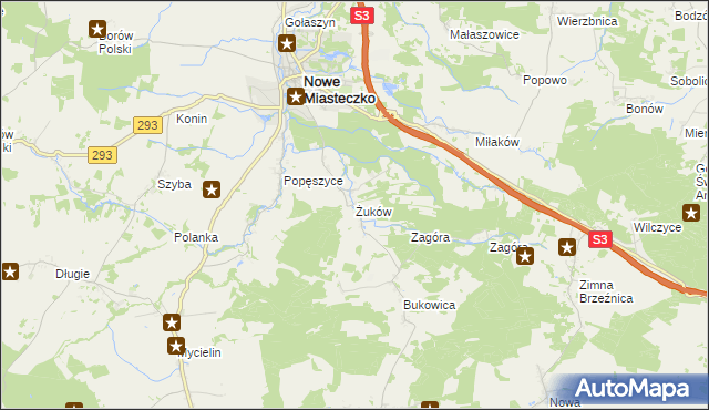 mapa Żuków gmina Nowe Miasteczko, Żuków gmina Nowe Miasteczko na mapie Targeo