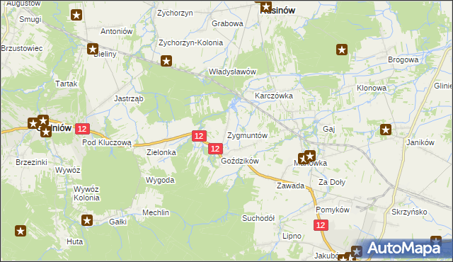mapa Zygmuntów gmina Gielniów, Zygmuntów gmina Gielniów na mapie Targeo
