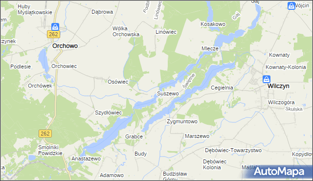 mapa Suszewo gmina Orchowo, Suszewo gmina Orchowo na mapie Targeo